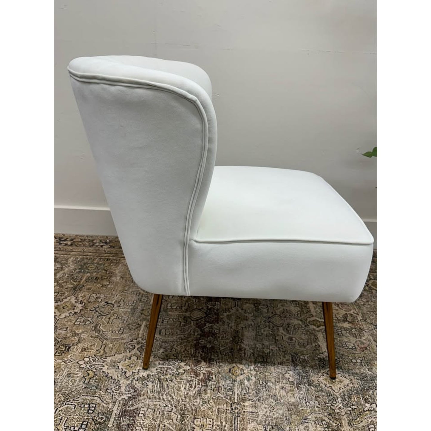 Donata Barrel Chair IVORY Upholstered Scalloped Back Velvet Gold Legs Side Chair