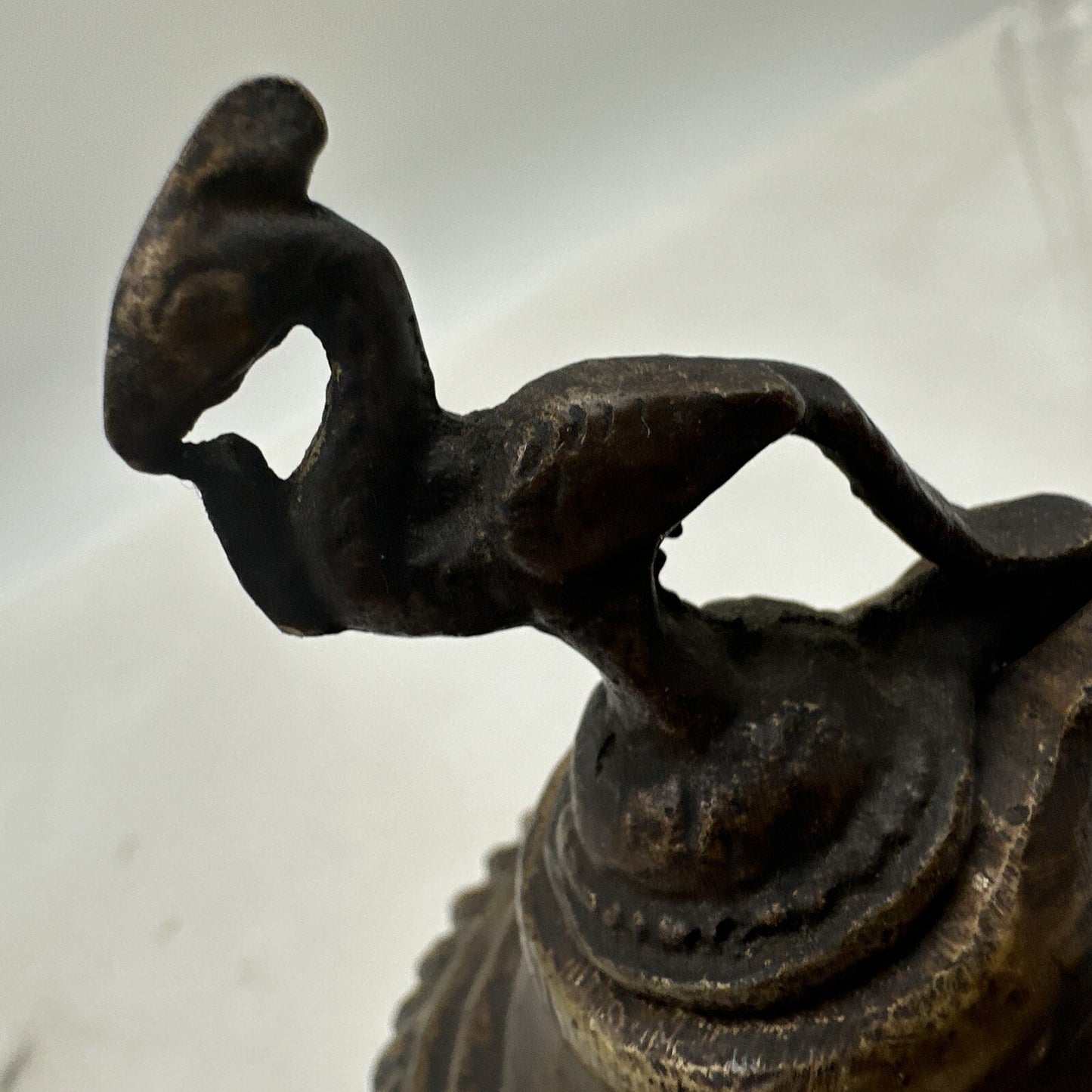 Antique Ink Well Indian Cast Bronze Mughal Footed w/ Peacock Lid & Fluted Sides