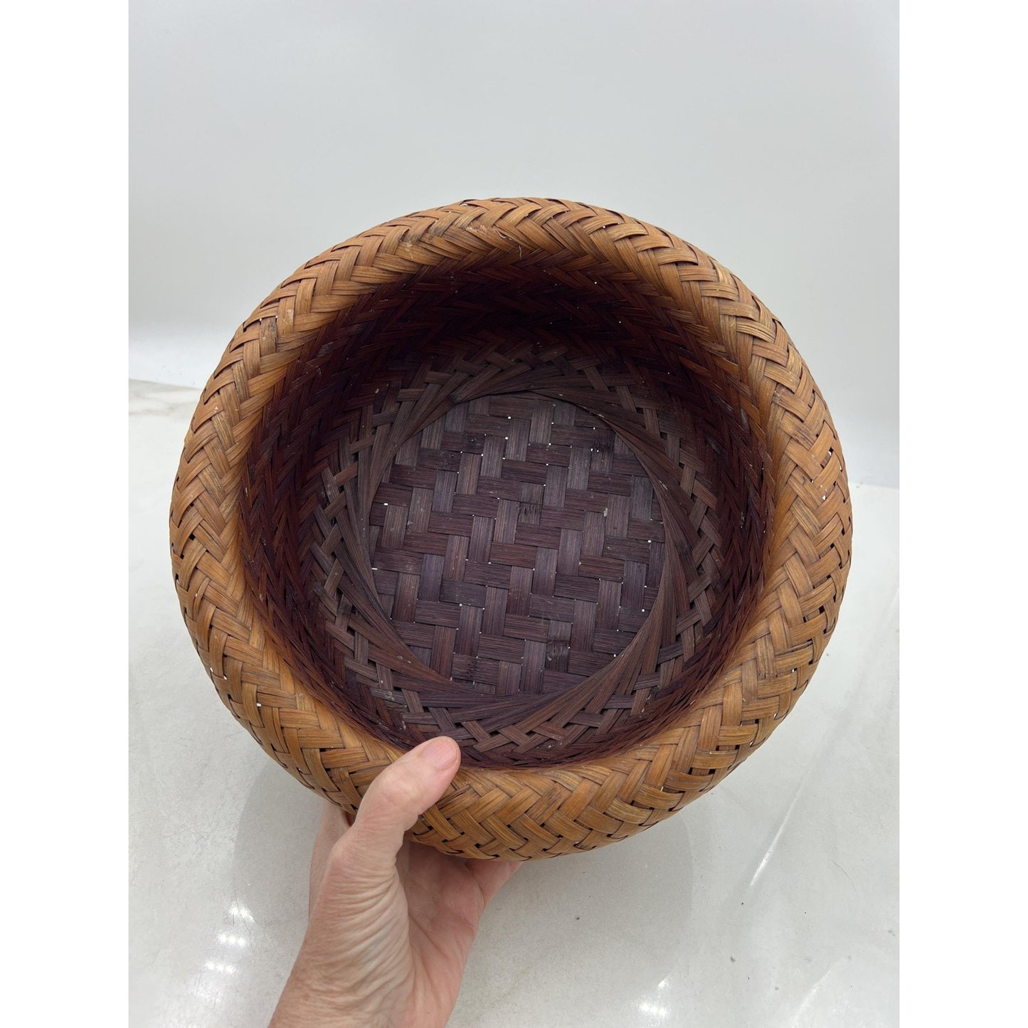 Handwoven Rattan Bamboo Wicker Basket Bowl Set Pair Nesting Boho Decor Round