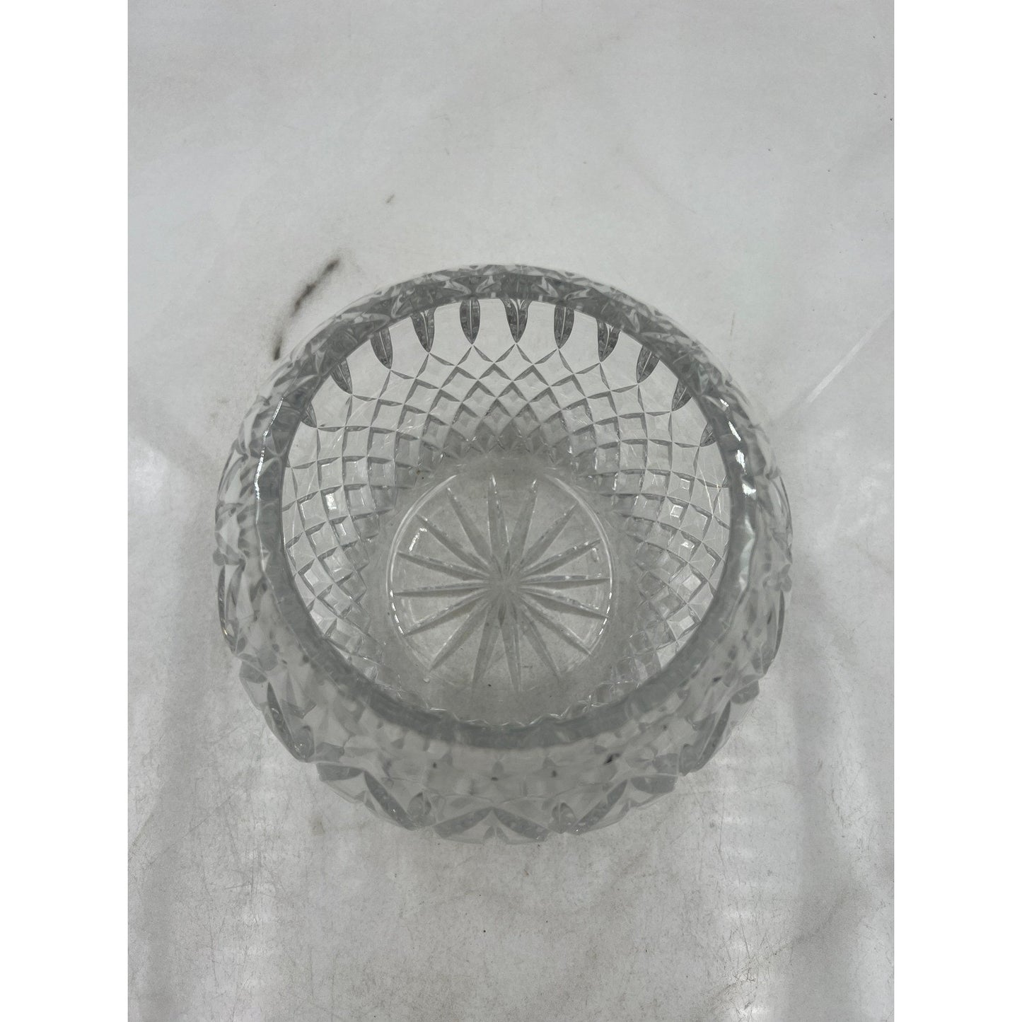 VTG Crystal Cut Round Flower Vase Bowl Clear Glass