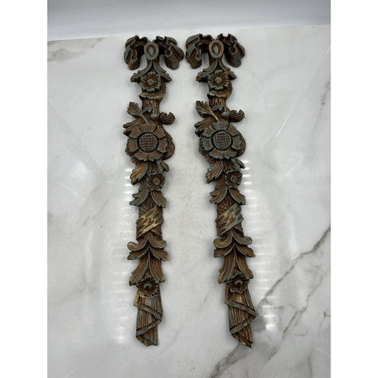 VTG Ornate Resin Wall Appliques Acanthus Floral Ribbon Rococo Green Gold French