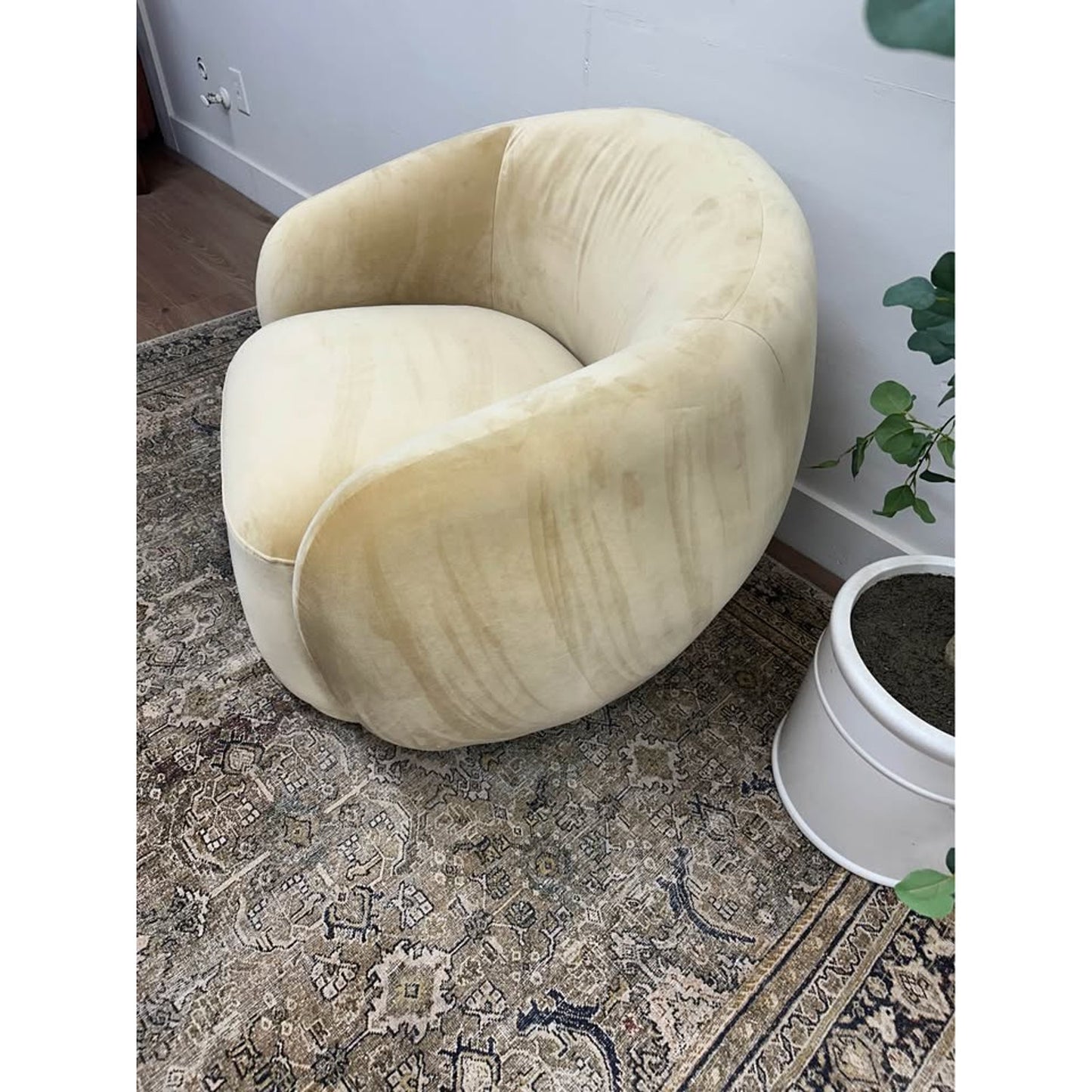 Emery Velvet Barrel Chair Lounger Yellow Gold Color Fabric Round