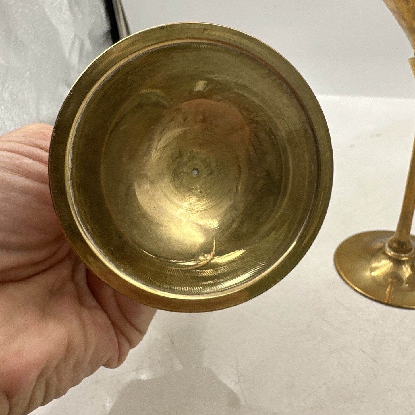 Vtg Brass Wine Glasses Goblet Bar Drink Chalice 7" Hammered Texture Tulip Stem 4
