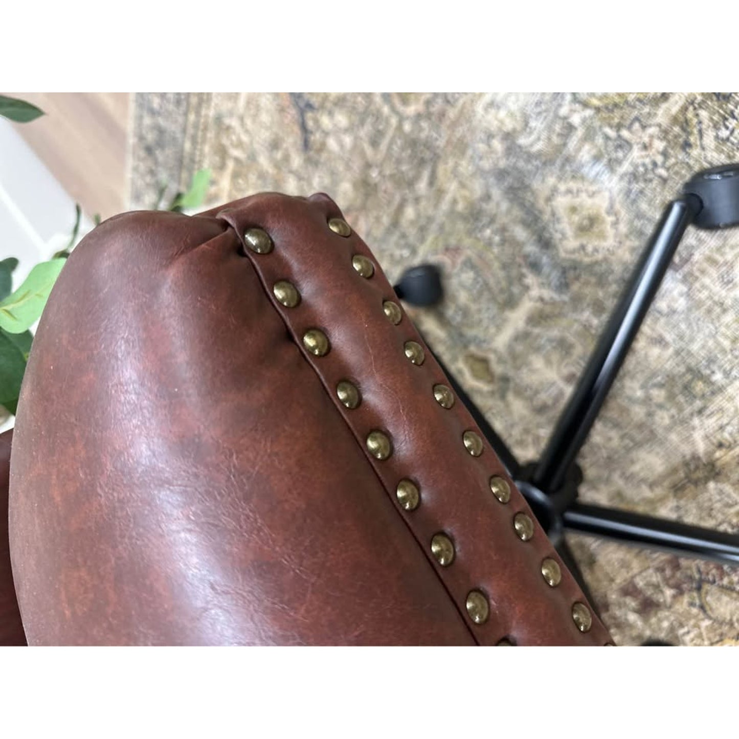 Idalia Task Chair-BROWN Studded Nailead Trim Vegan Leather Rolling Office Chair New Karat