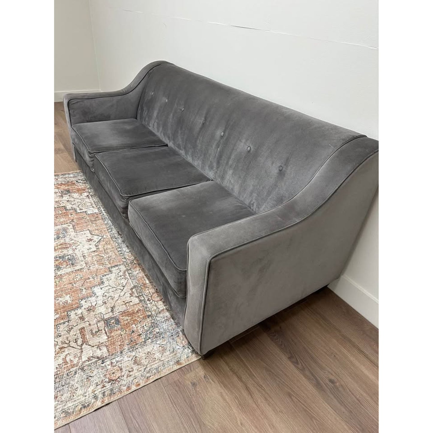Style Line Gray Tufted Sofa Couch Three Seater Velvet