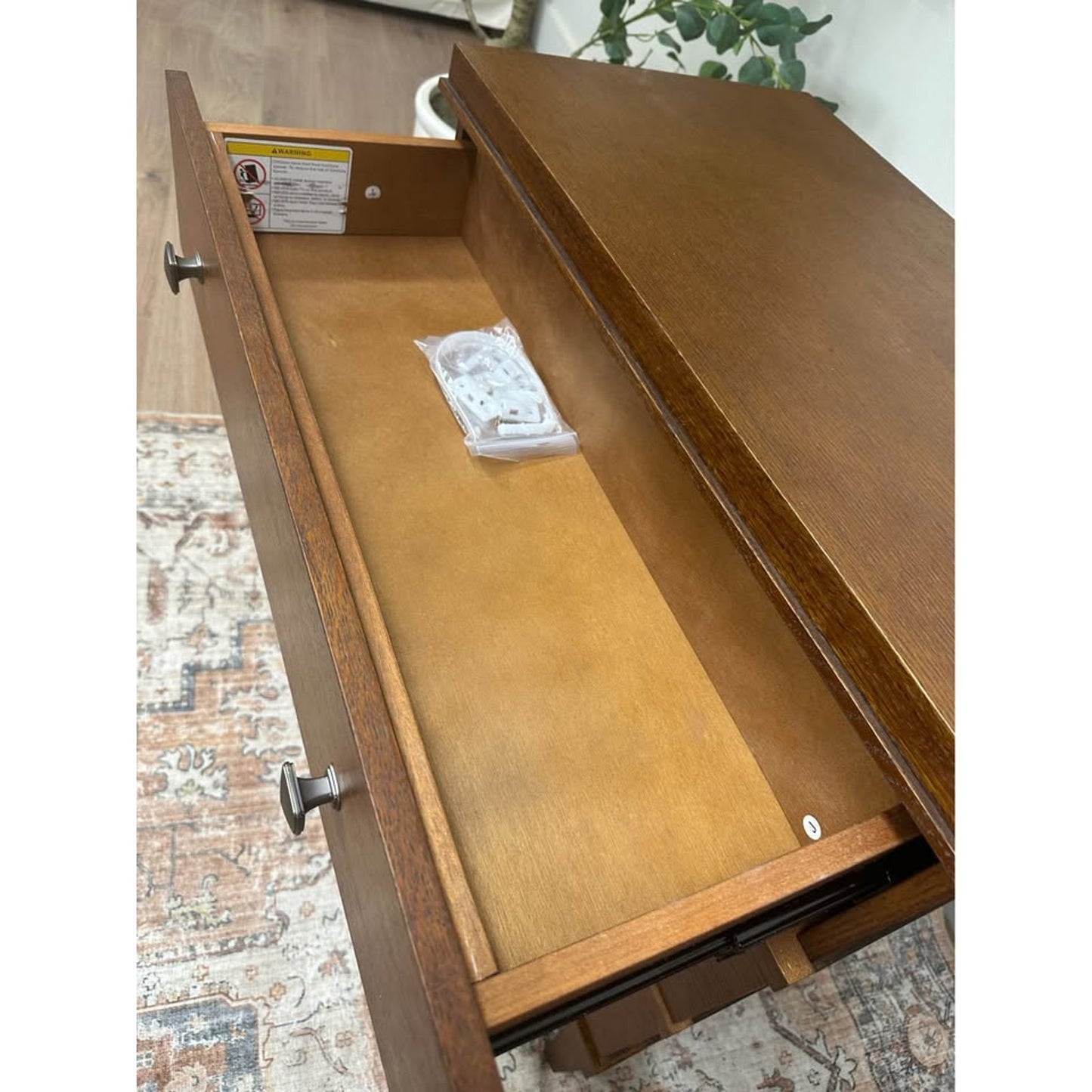 Justin 3-Drawer Wood Nightstand-WALNUT Set of 2 w Charging Station