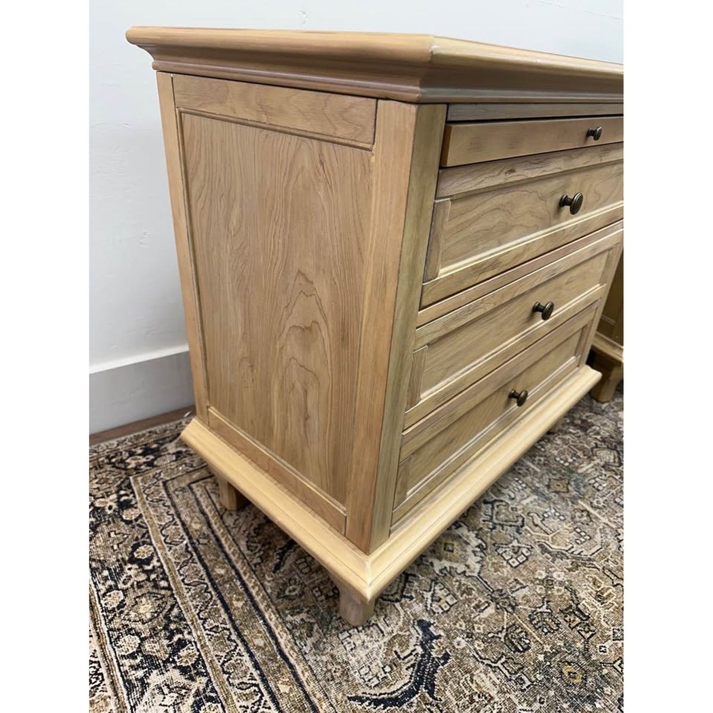Dominic 3 Drawer Nightstands Natural Stain Built-In Outlets Wood Set of 2