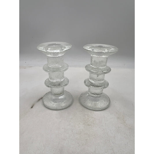 VTG Glass Candlesticks Pukeberg Staffan Gellerstadt Eisglass Candleholder