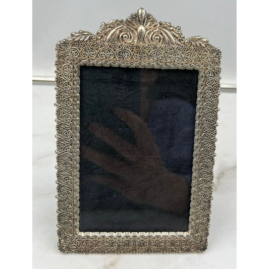Picture Frame Vintage Ornate Silver Tone Filigree Tabletop Decorative 4.5x6.5