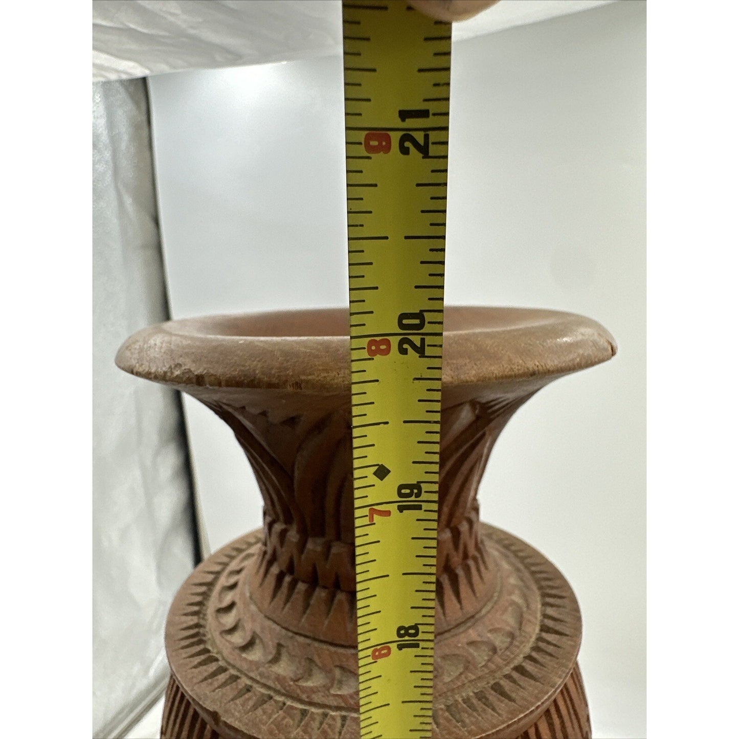 Vintage Wood Pedestal Turned Vase Candle Holder Exotic Rustic 20" Hand Carved