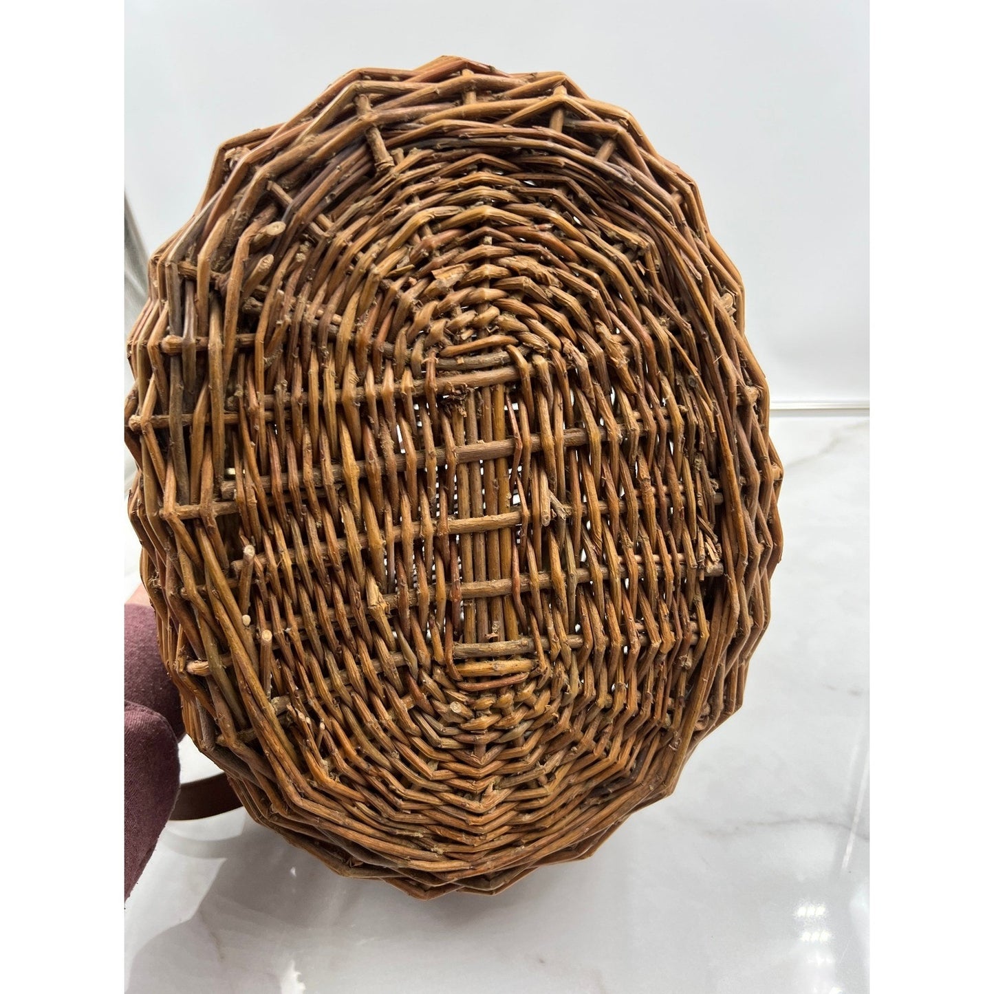 Vintage Wicker Creel Basket Bag Brown Woven Crossbody Picnic Fishing Bag