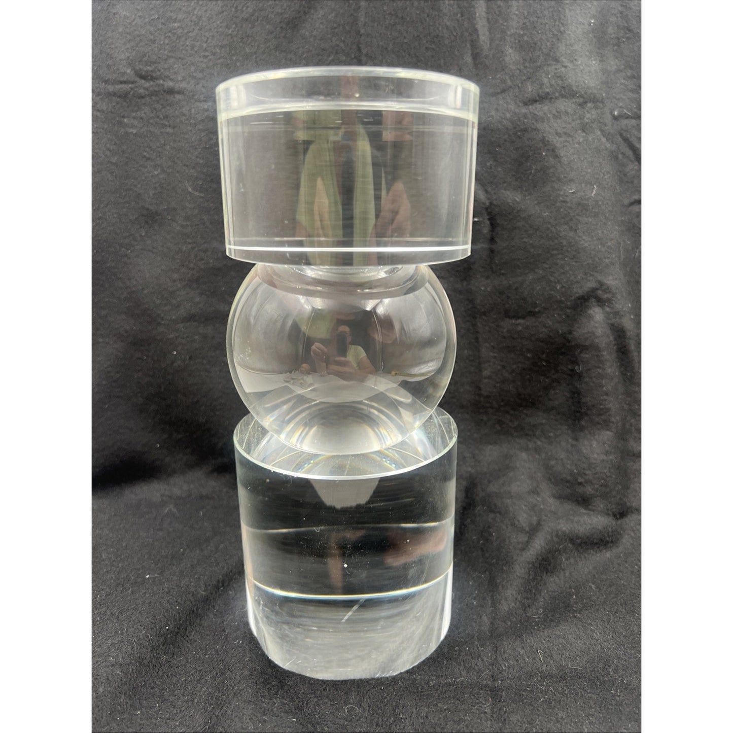 Vintage Crystal Candle Holder 9.5" Clear Ball Pillar Candle Modern