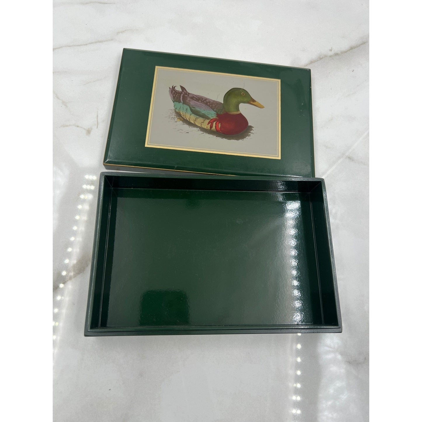 VTG Otagiri Japan Lacquerware Trinket Box Mallard Duck Gibson Greetings Green