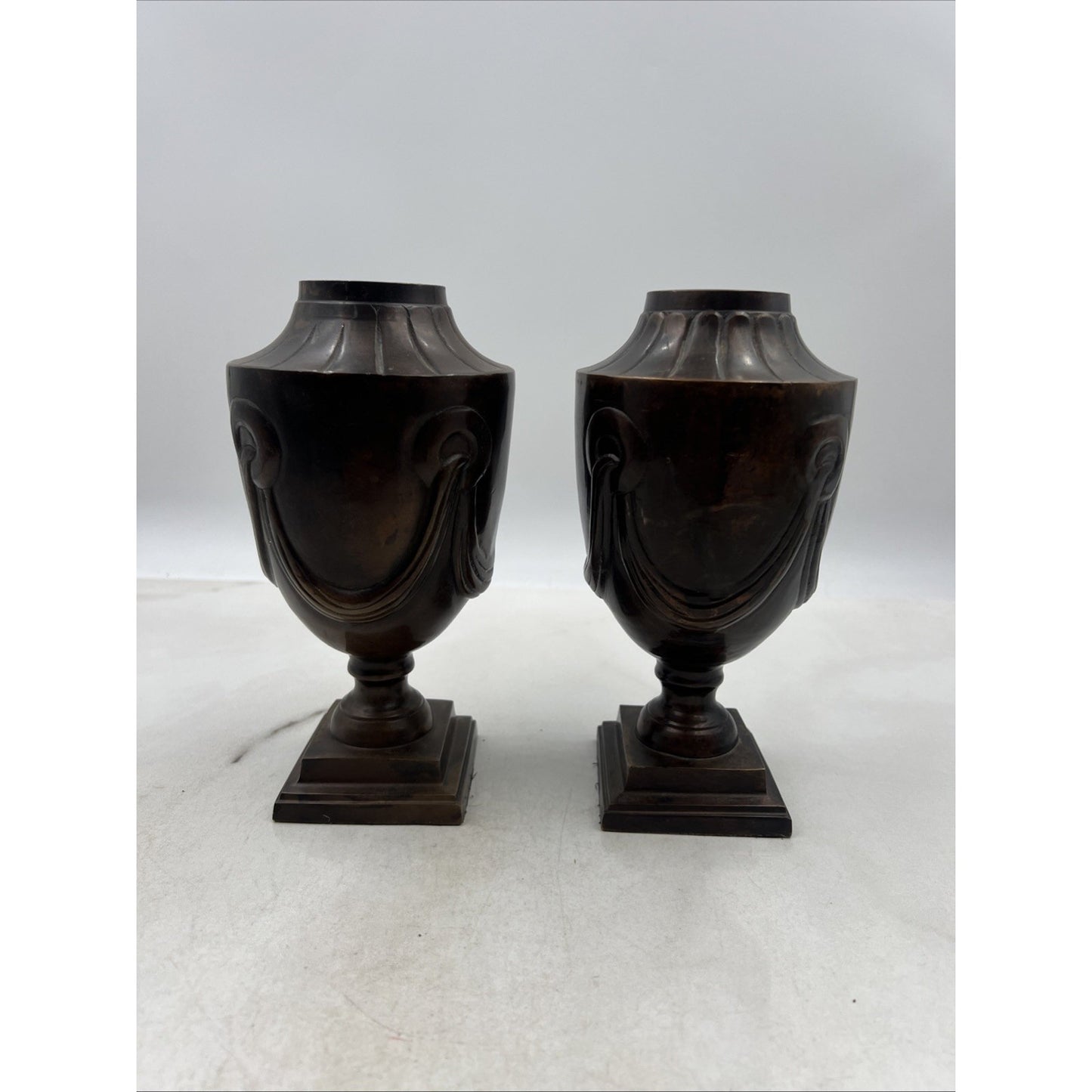 Vintage Bronze Urn Ancient Bronze Amphora Made In India 8" Tall No Lids Set 2
