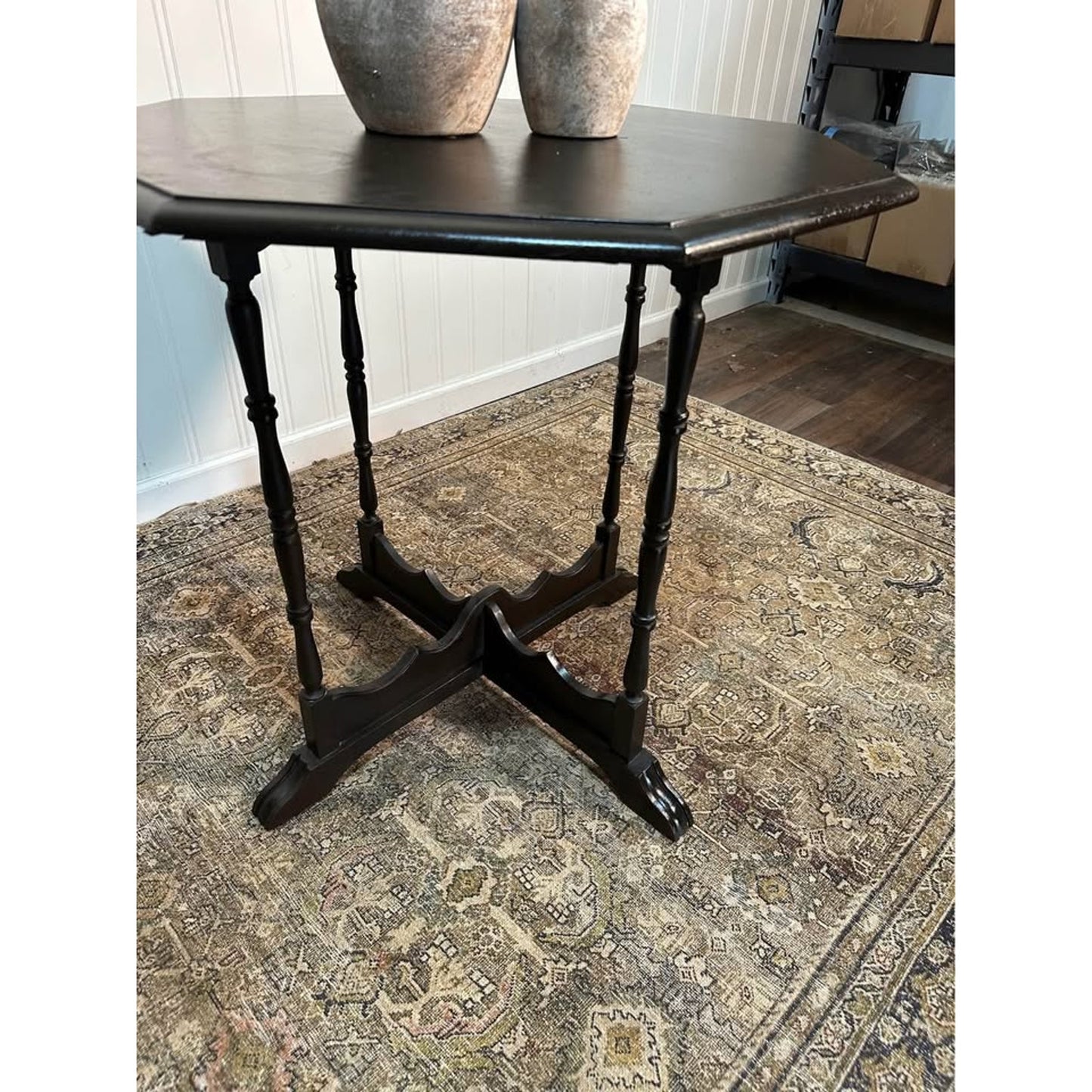 Antique Octagonal Tuscany Black Walnut Side Coffee End Table