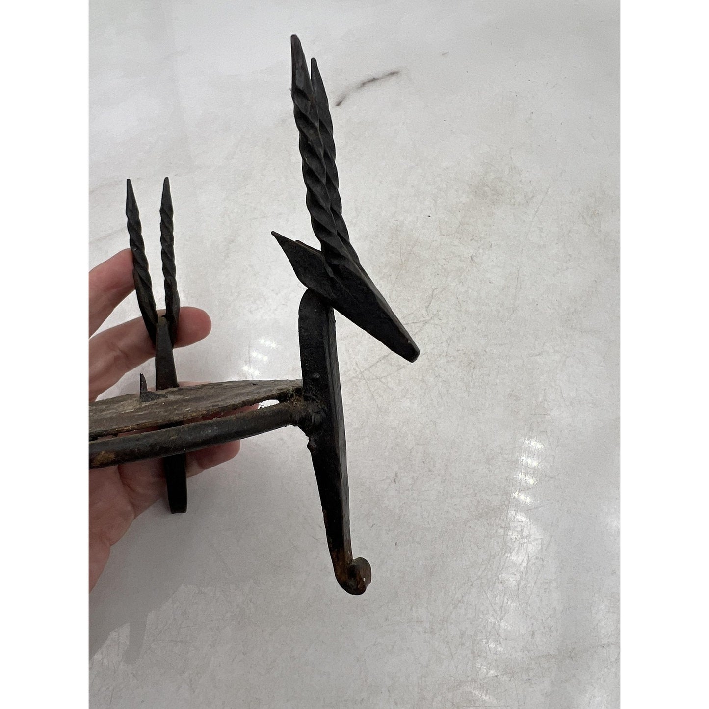 Hand Forged Wrought Iron Antelope Gazelle Heads Tripod Candle Holder Spike