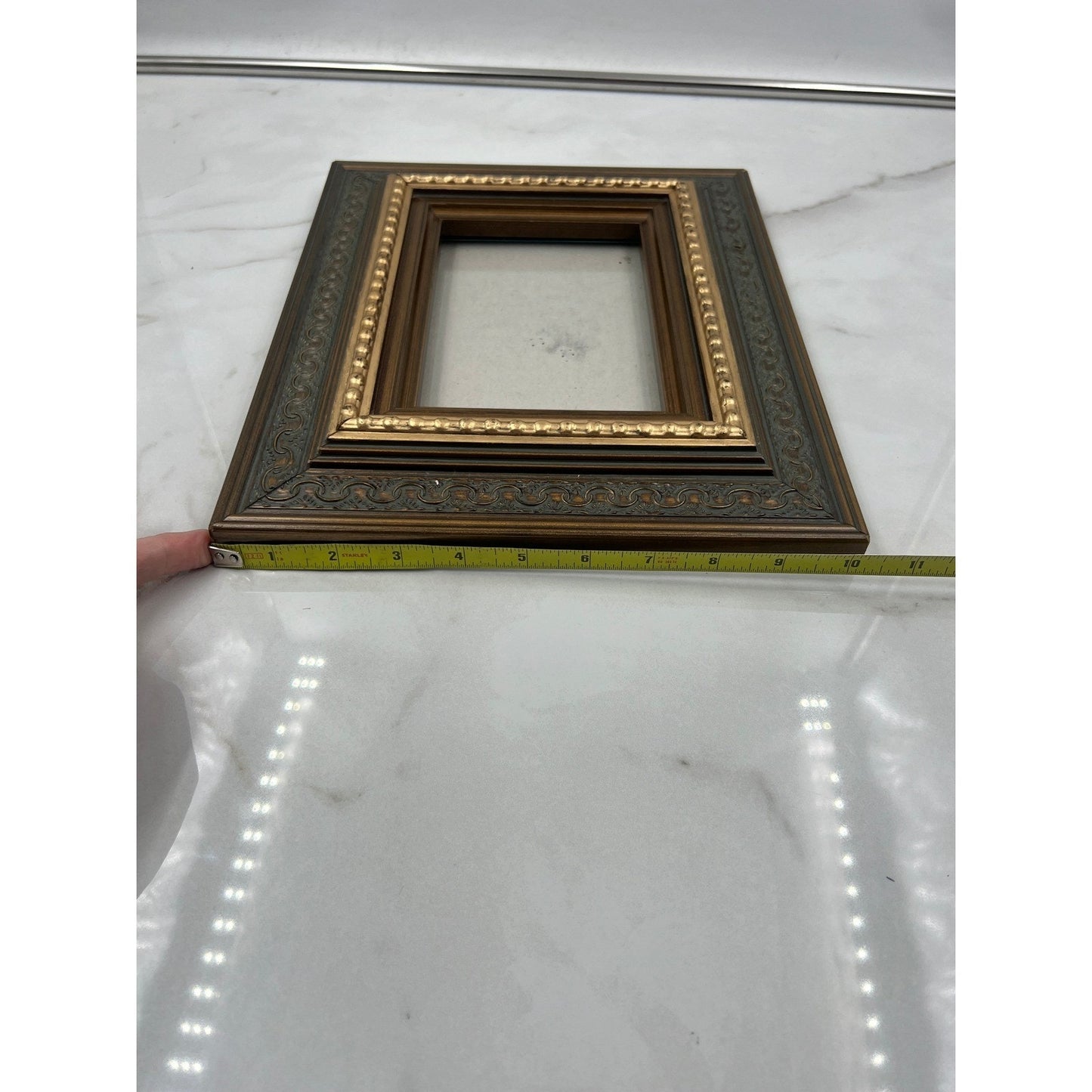 VTG Ornate Bronze Gold Picture Frame 5x7 Opening Scroll Beaded Traditional 10x12