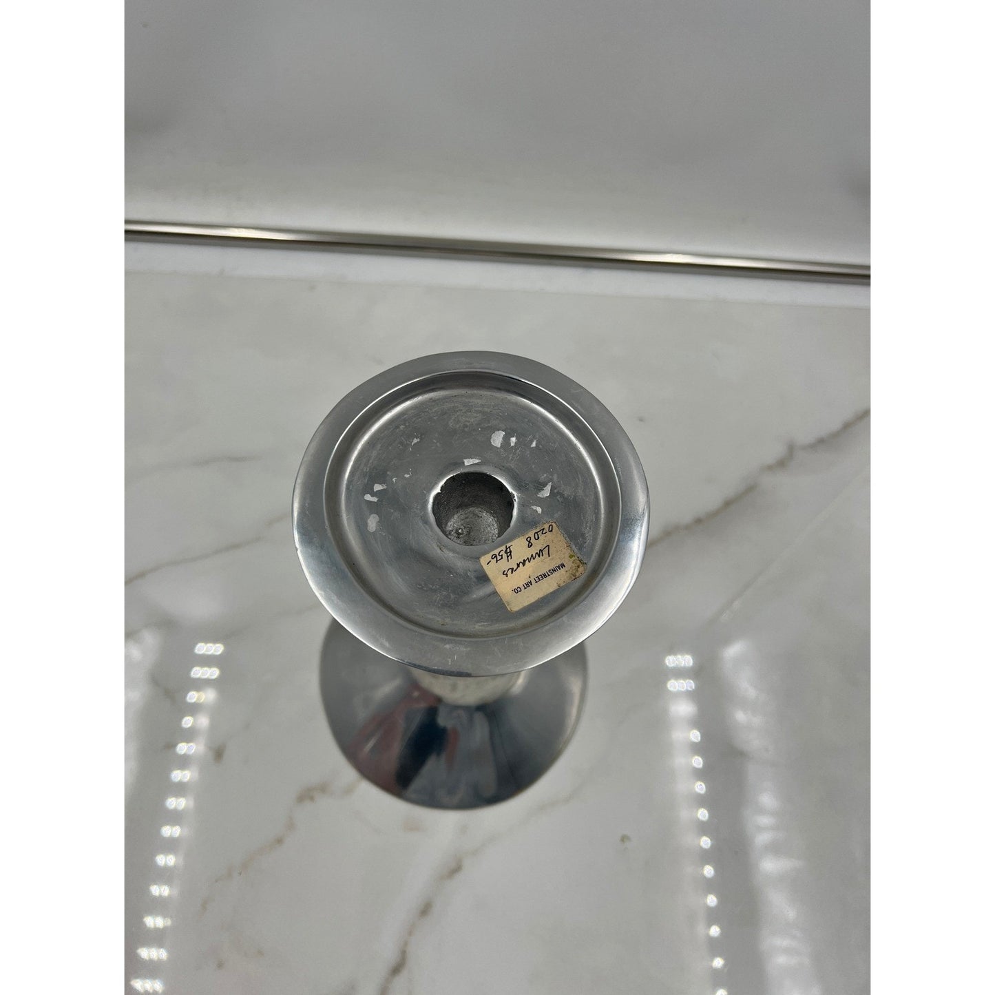 Lunares San Francisco Polished Aluminum Candlestick Holder Mid Century Mod Style