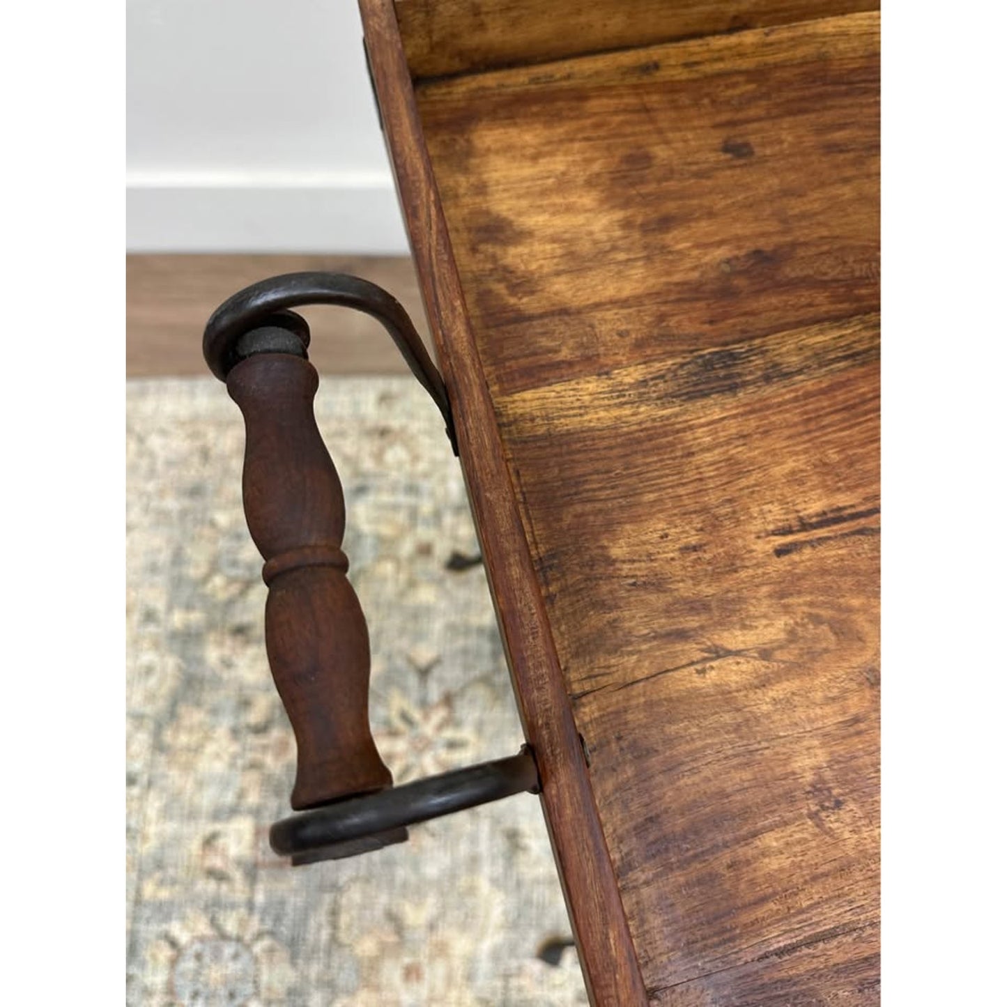VTG  Rustic Wood Black Iron Folding Tray Table Butlers Tray TV Tray