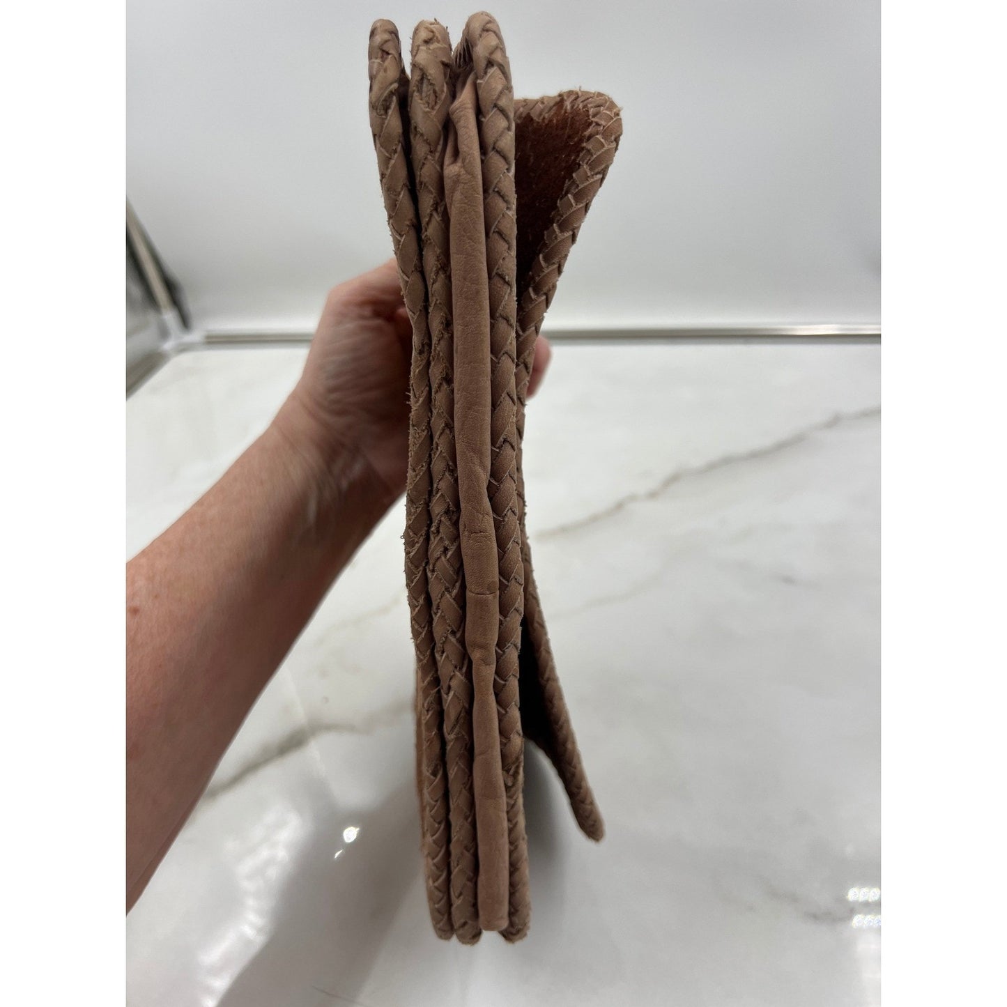 Vintage Patchwork Suede Leather Heart Boho Clutch Bag Brown Tan Braided Trim