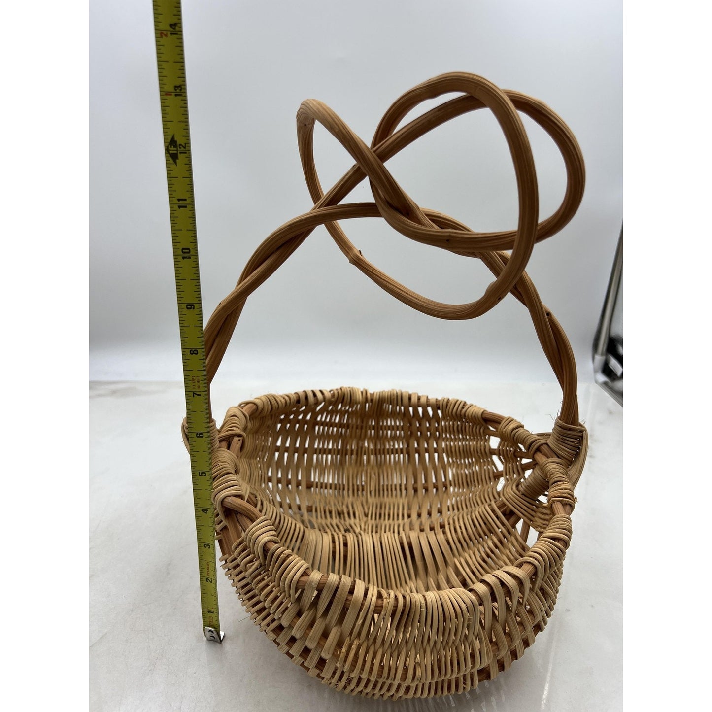 Handmade Woven Basket Boho Decor Twisted Rattan Handle Fruit Craft Display 13"