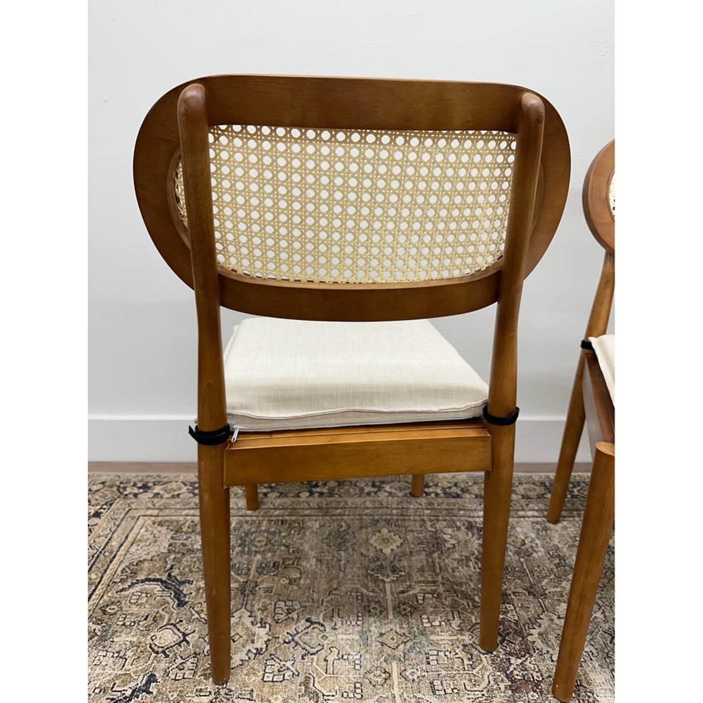 Konstantin Rattan Cane Back Dining Chairs Kitchen Chairs Set of 2 with Cushions -Brown New