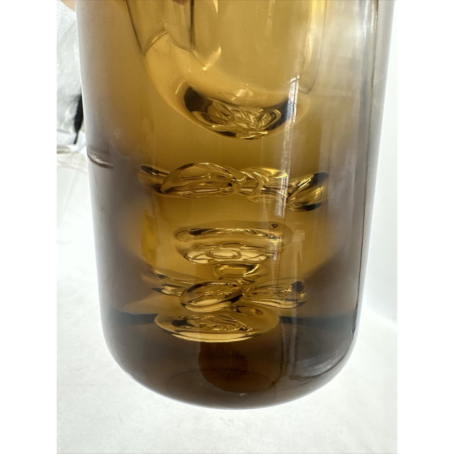 Jan Beranek Skrdlovice Amber Glass Vase MCM Hand-Blown Smoked Murine Detailing