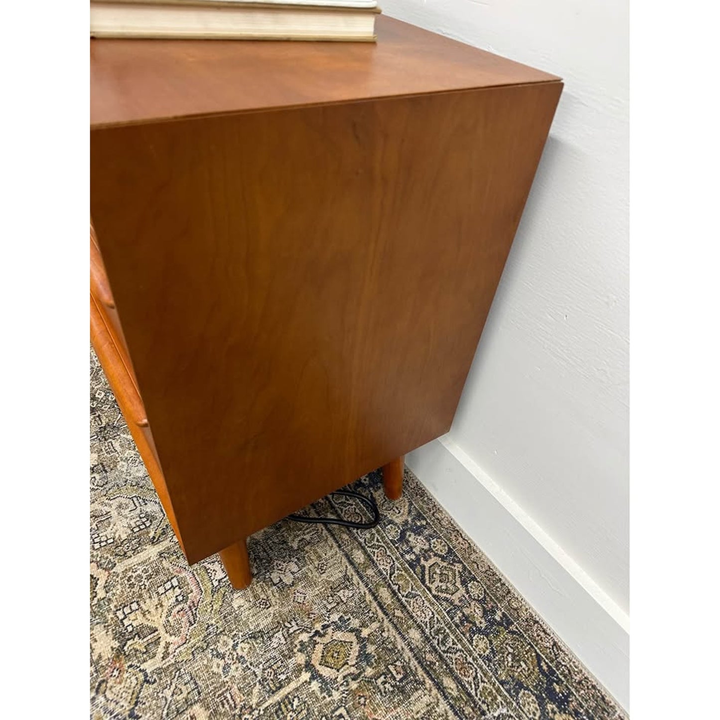 Frieda 2 - Drawer Nightstand with Built-In Outlets-ACORN Wood Finish MCM Style