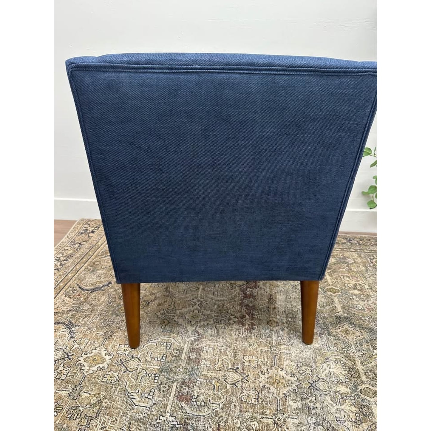 Benait Armchair-NAVY Fabric Upholstered Wood MCM Style Base