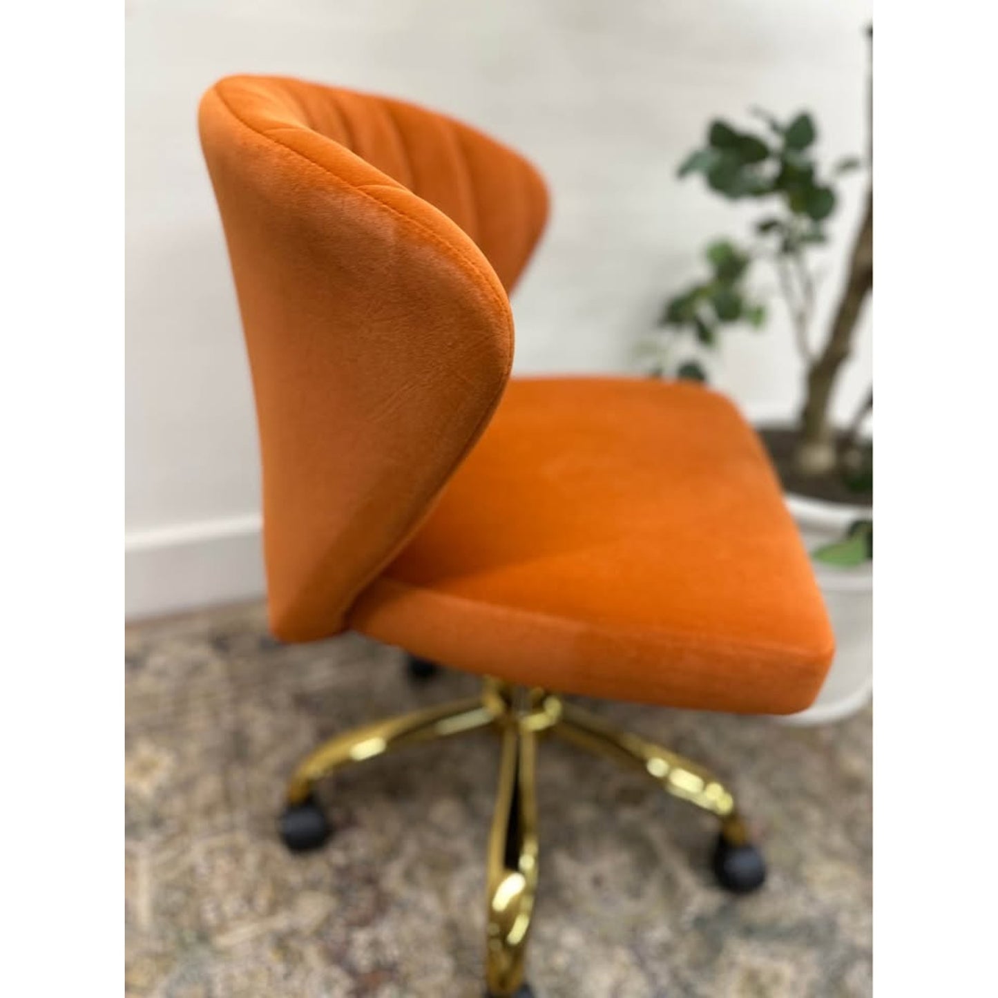 Ilia Task Office Chair Rolling Orange Velvet Gold New Karat Home