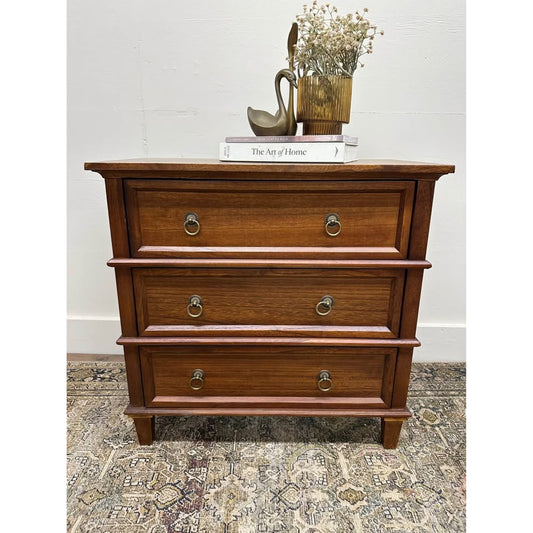 Lev 3-Drawer Nightstand End Table Brown Stained Wood Built In Outlet