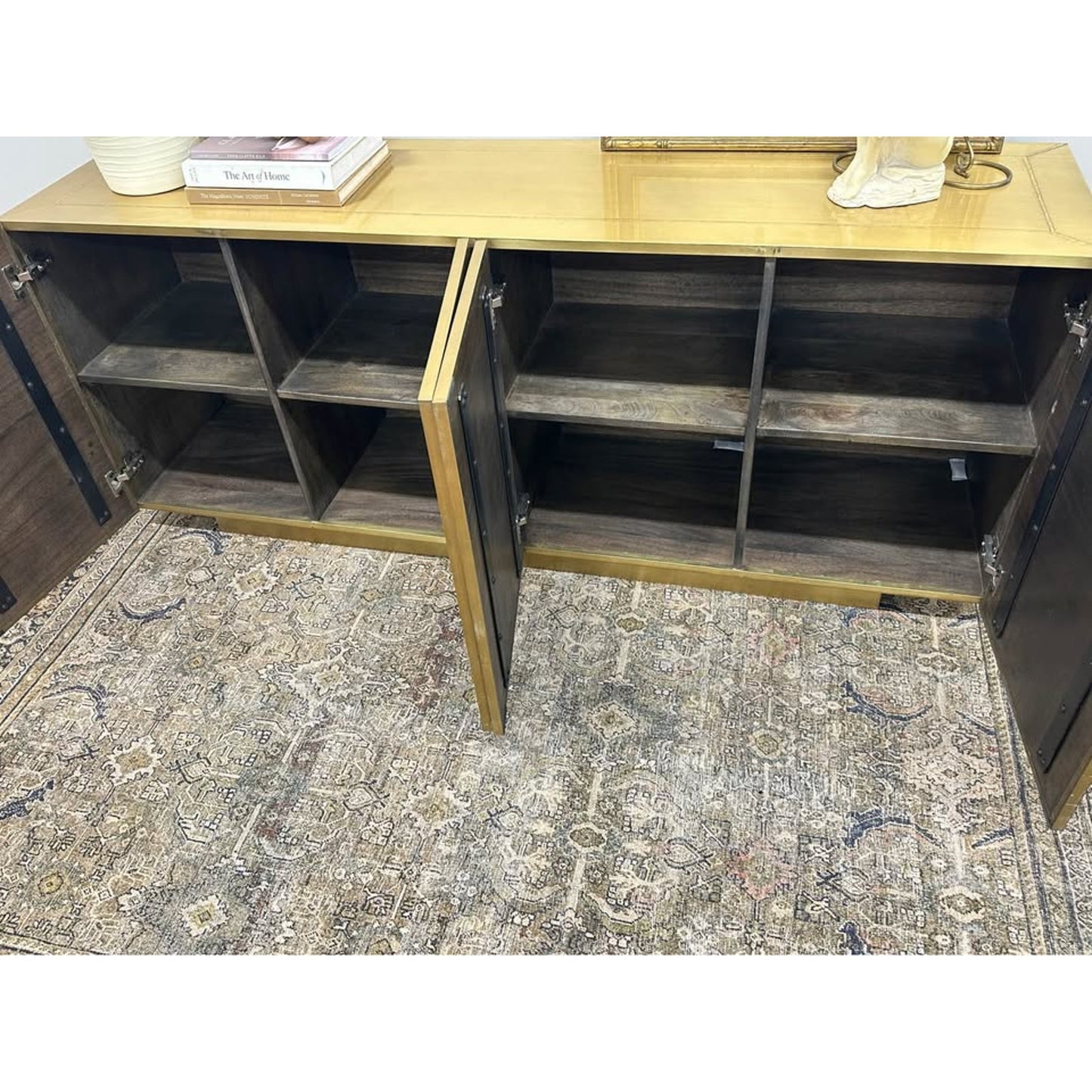 Four Hands Carlitha 72" Sideboard Gold Metal 4 Door Console Credenza Entry Buffet