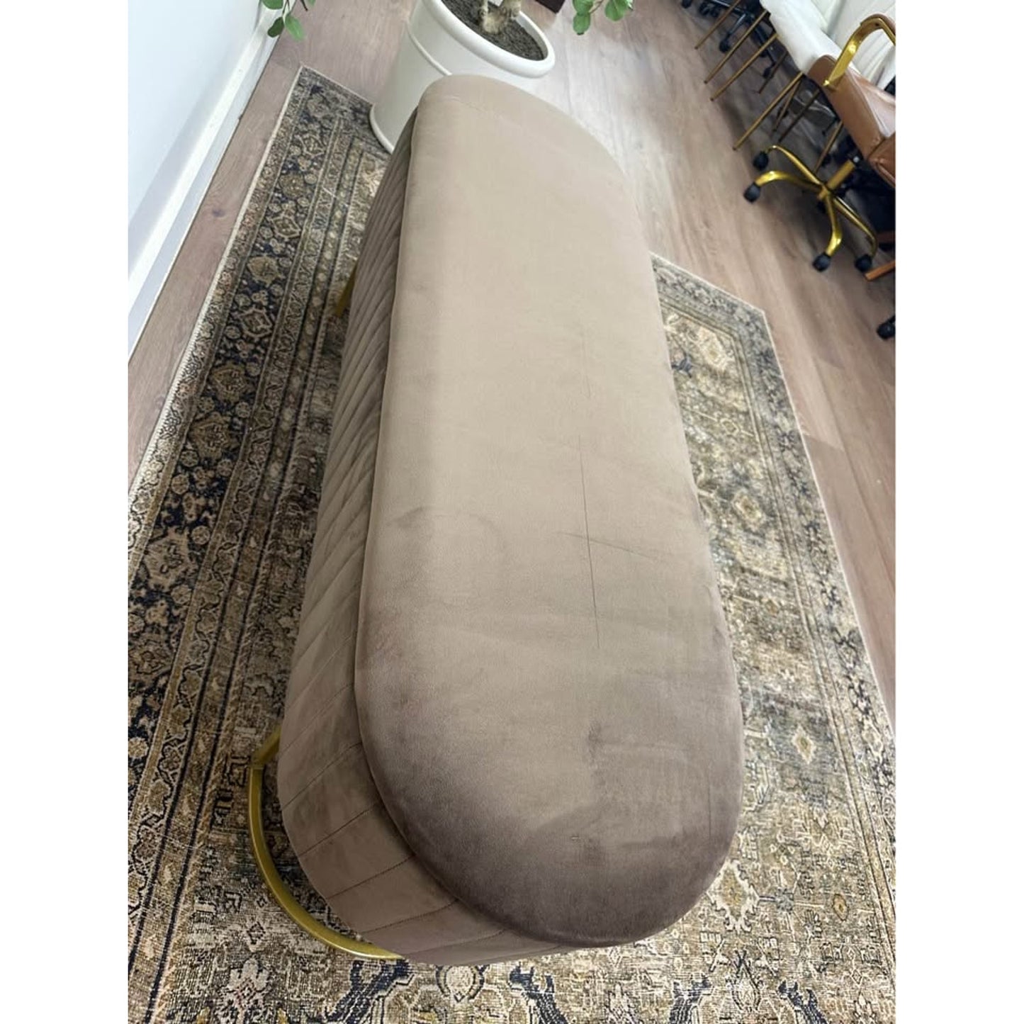 Paula 51" Wide Storage Bench-BROWN Gold Legs Oval Channel Tufting Velvet NEW Karat Home