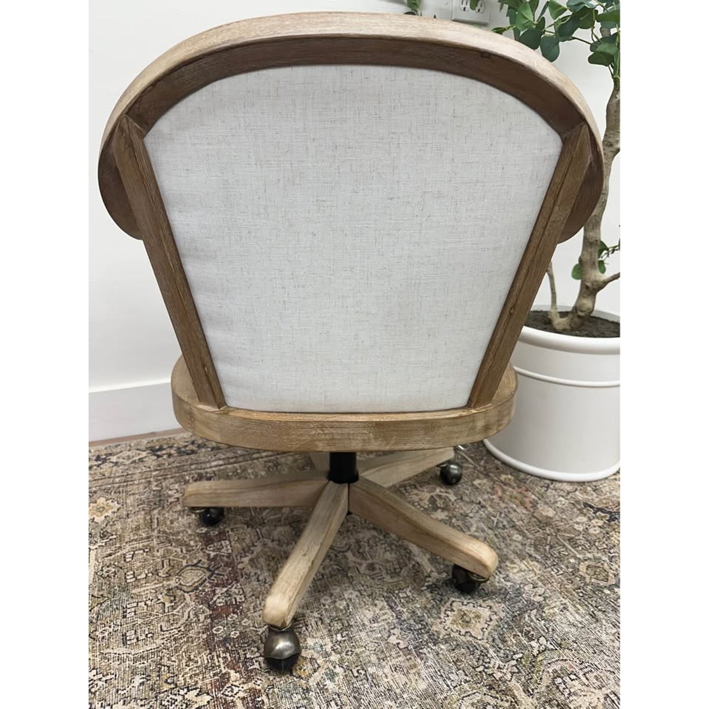 Audrey Task Office Chair with Rattan Cane Back Arms-IVORY Rolling