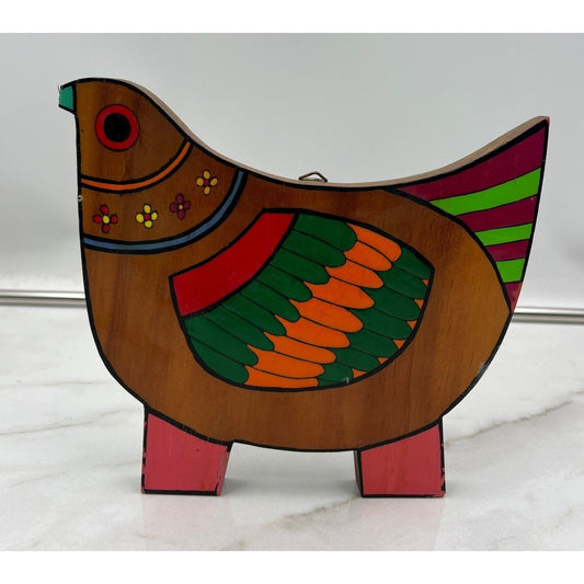 Vintage El Salvador Hand Painted Wood Bird Folk Art Wall Hanging Decor