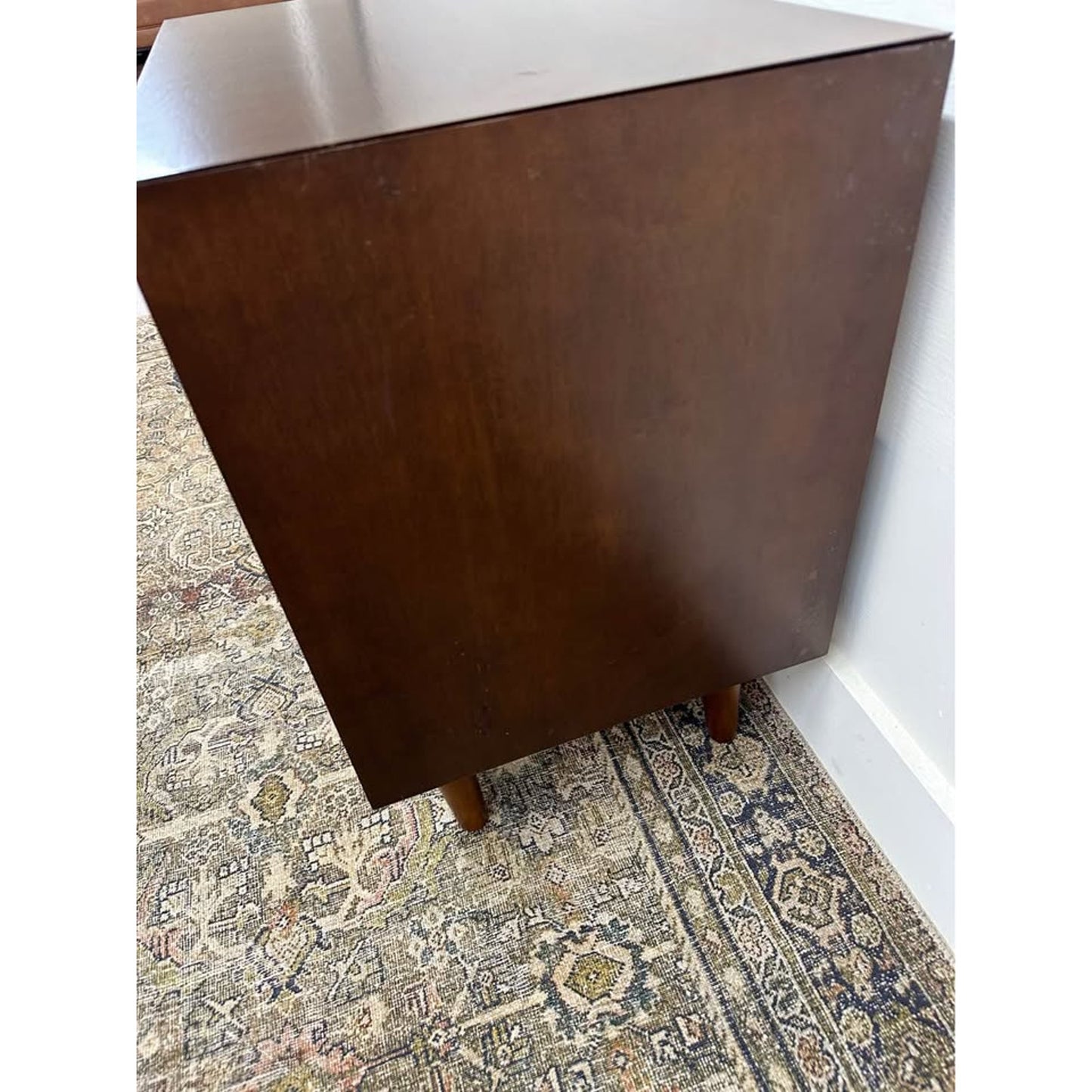 Valentin 2 - Drawer Nightstand Built-In Outlets Dark Wood MCM Style
