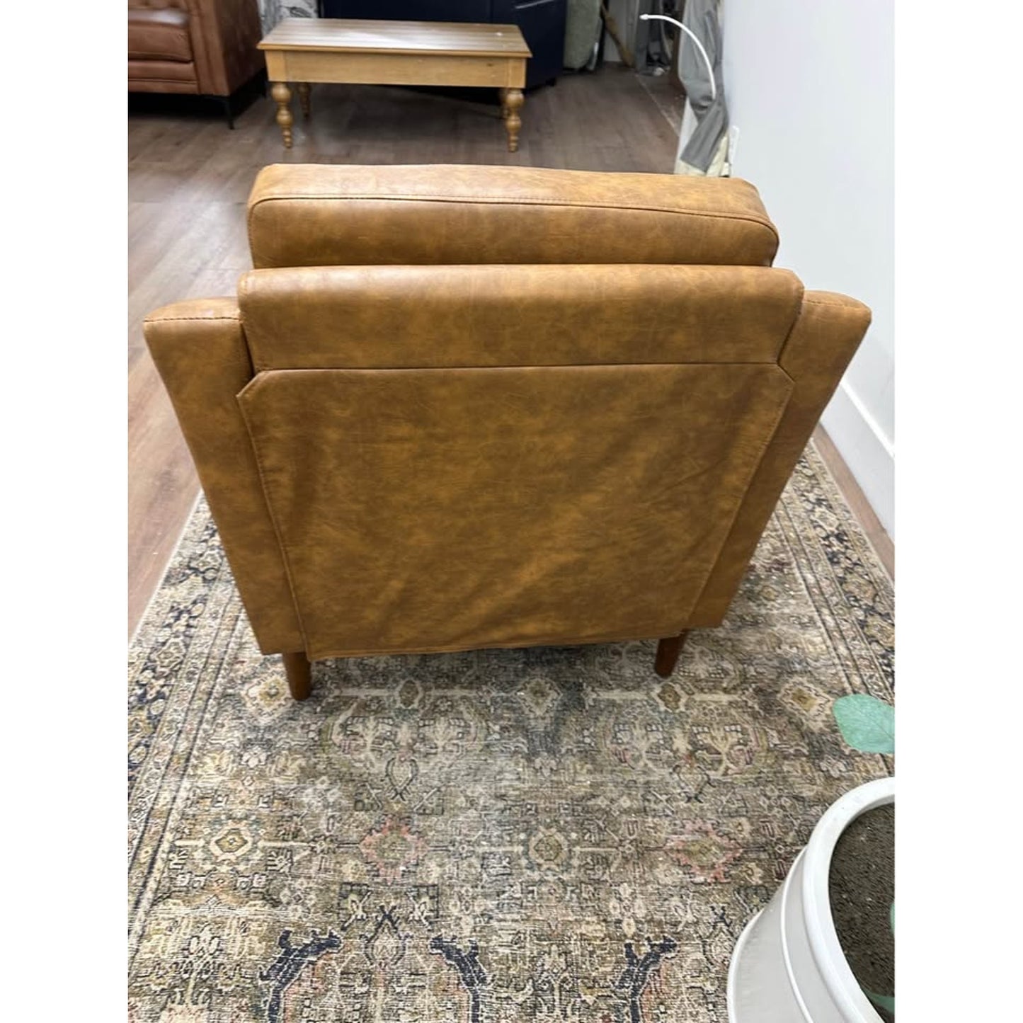 Celio Vegan Leather Armchair-CAMEL Brown Nail Head Trim New Karat Home