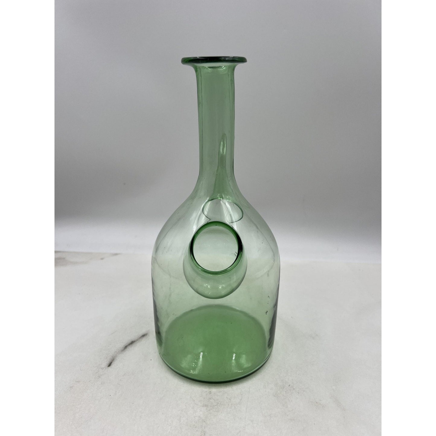 Vintage Green Glass Double Spouted Porron Wine Pitcher 10" Hand Blown Art Spain
