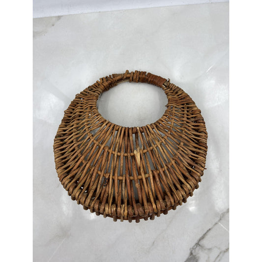 Vintage Handwoven Wicker Basket Round Boho Rustic Purse Bag 12x12x5 Storage