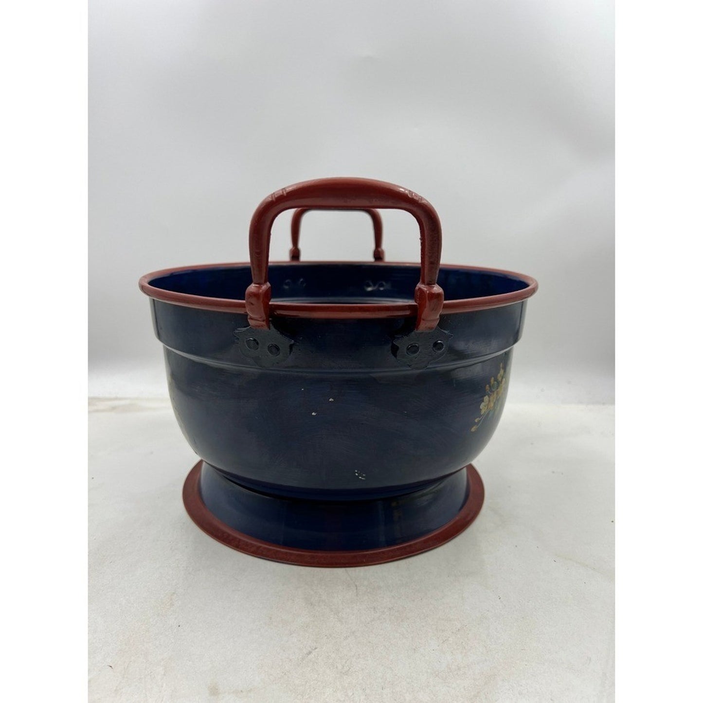 Vintage Ethan Allen Metal Italy Hand Painted Blue Red Brown Grandmillenial