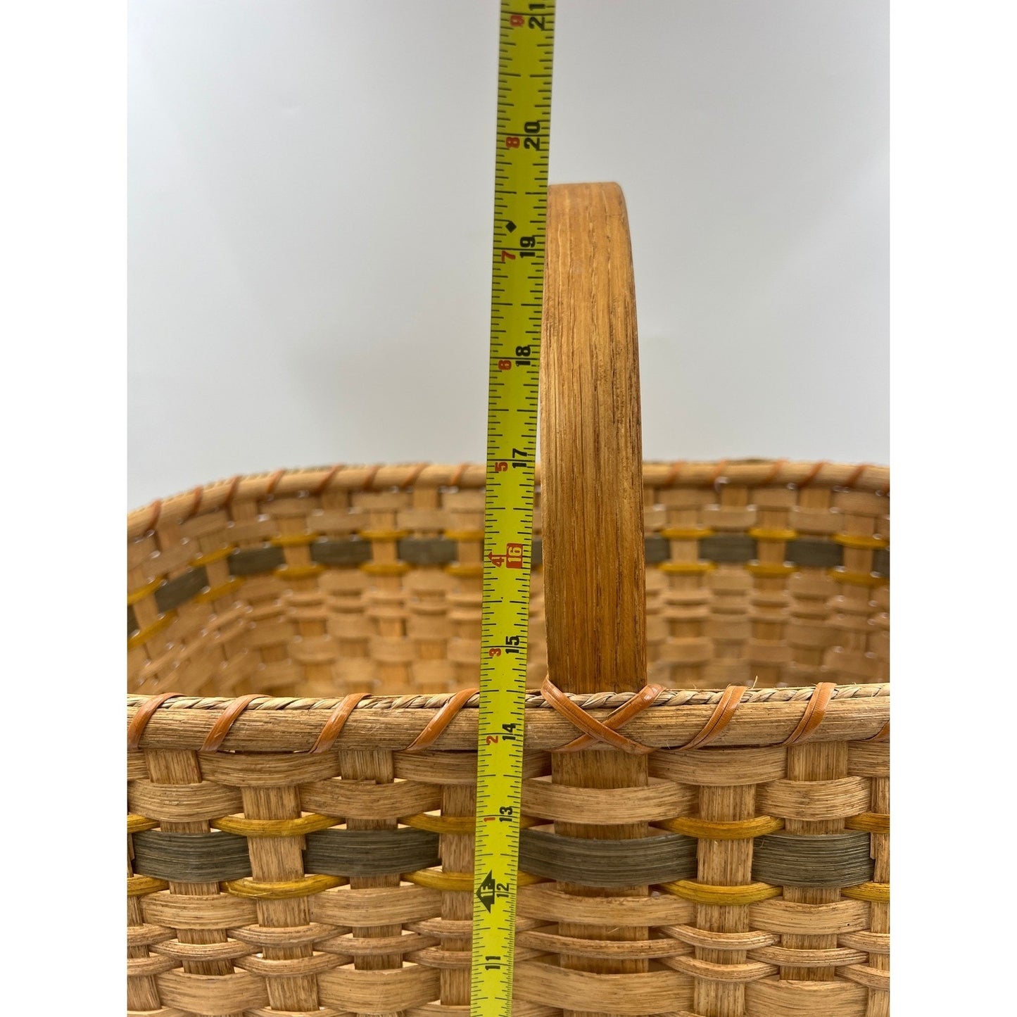 VTG Handmade Woven Stair Basket Wooden Handle Rustic Step Storage Natural Brown