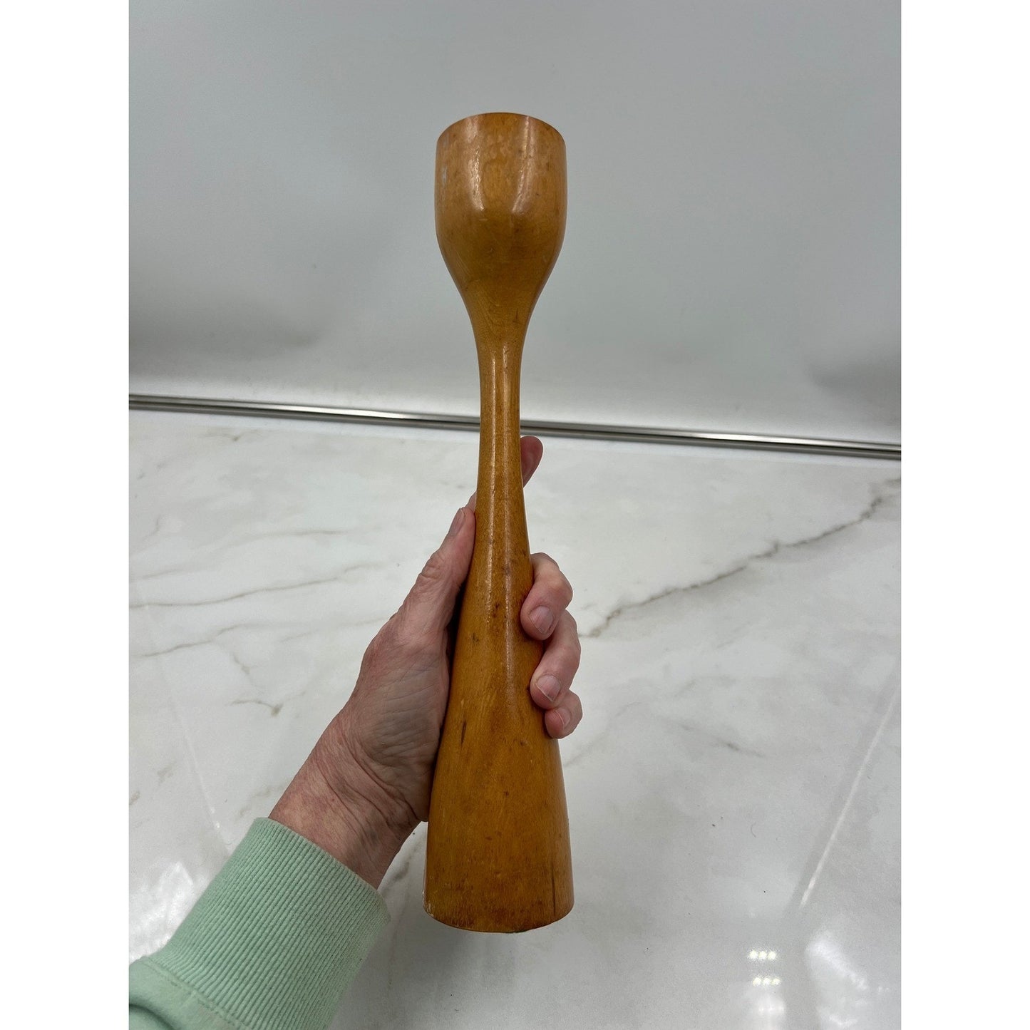 Vintage Mid Century Modern Wood Candlestick Holder Danish Style Tapered 12 Inch
