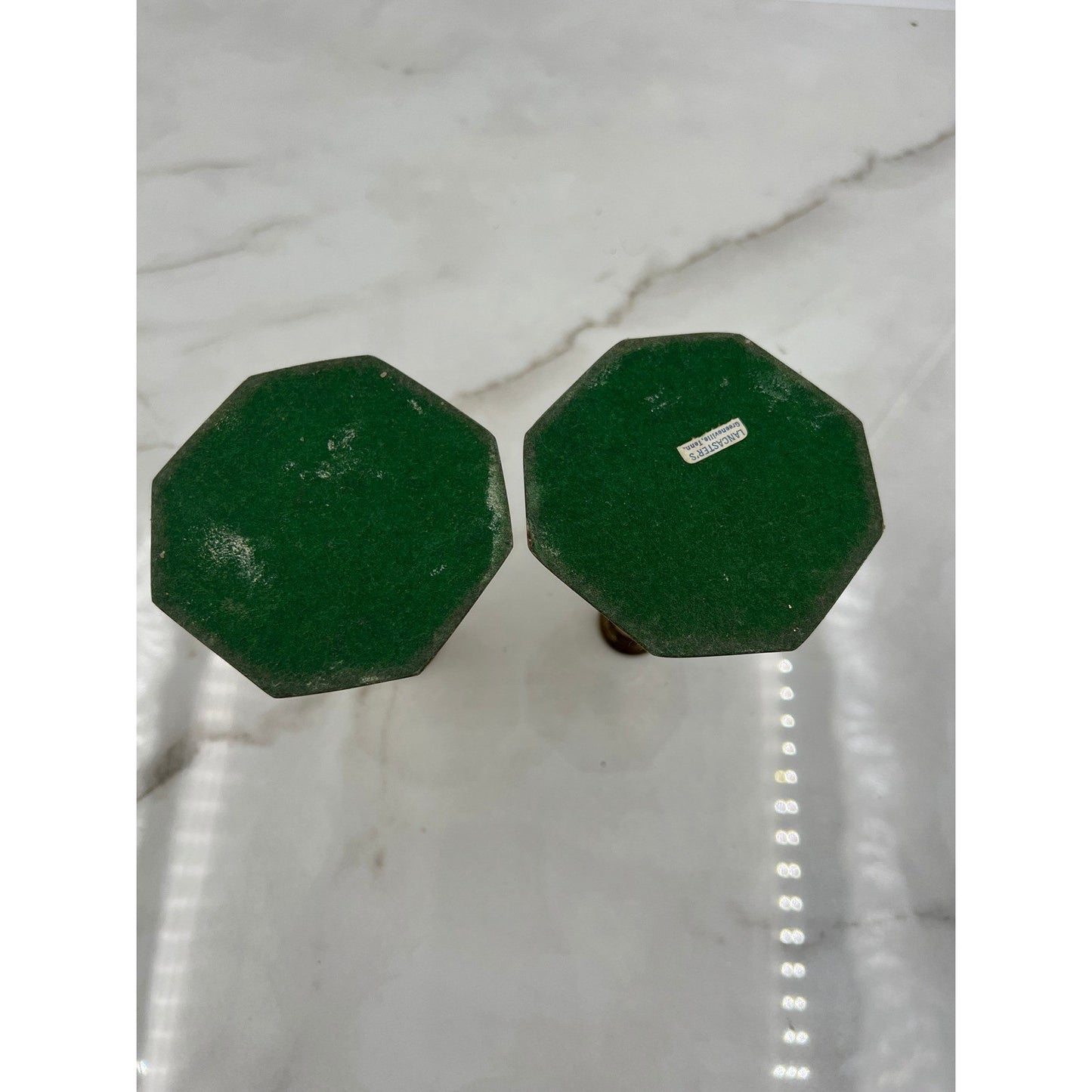 VTG Brass Candlesticks Holders Turned Hexagonal Base Set of 2