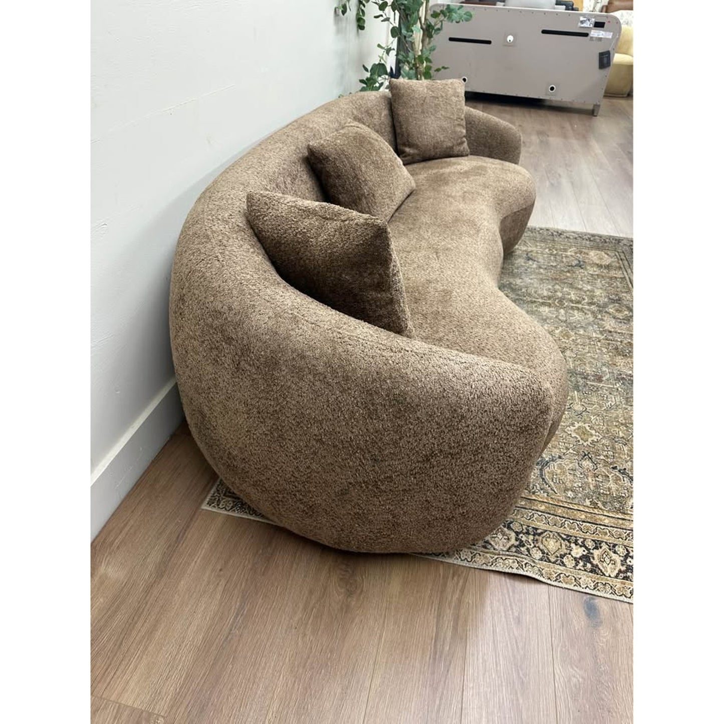 Curved Sofa Couch Brown Boucle Fabric Couch By Orren Ellis Kidney Bean