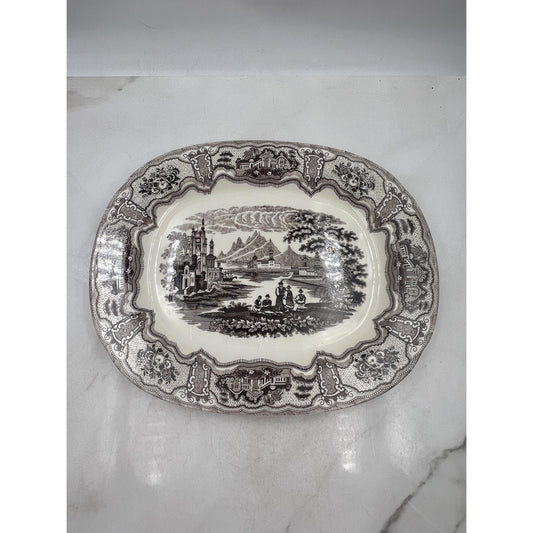 Two's Company Victorian Toile Oval Ceramic Platter Brown 18" Large China Decor
