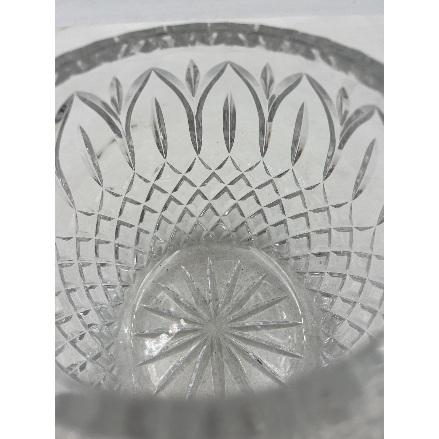 VTG Crystal Cut Round Flower Vase Bowl Clear Glass