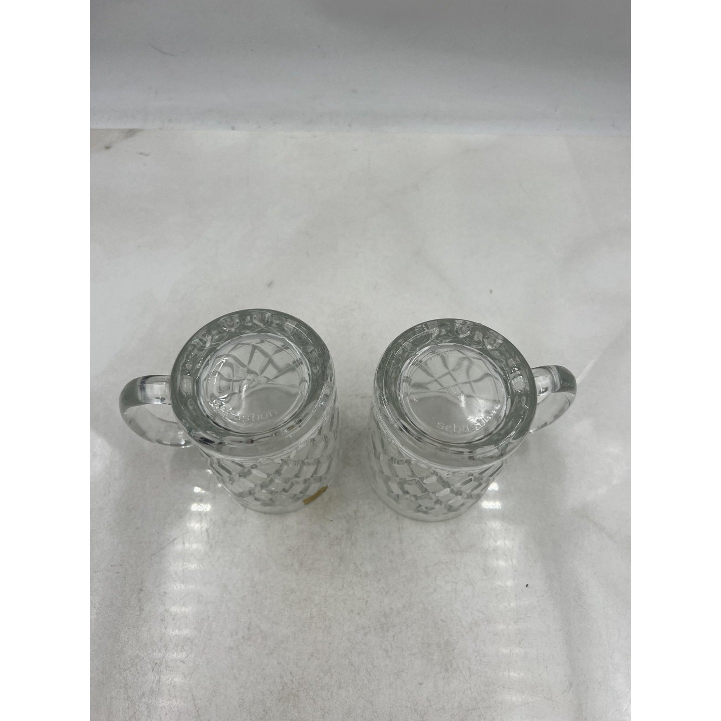 Arcoroc Sebastien Diamond Cut Glass Mugs Set of 2 Tempered Crystal Clear Coffee