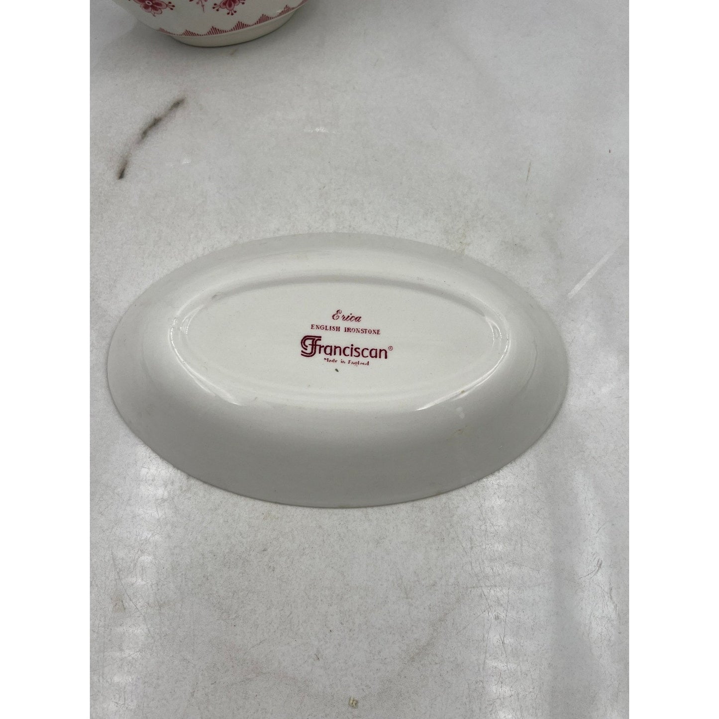 ERICA By Franciscan Pink White Vintage Gravy Boat W/Underplate Made In England