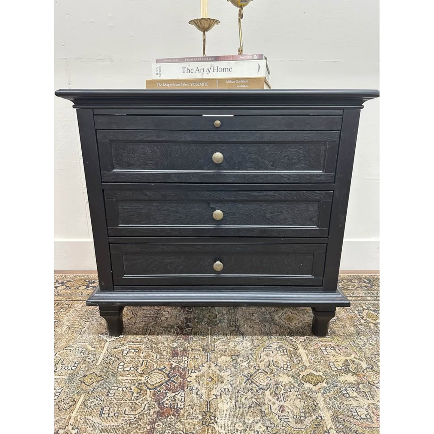 Dominic 3 Drawer Nightstand Kona Stain Built-In Outlets Wood Pull Out Tray