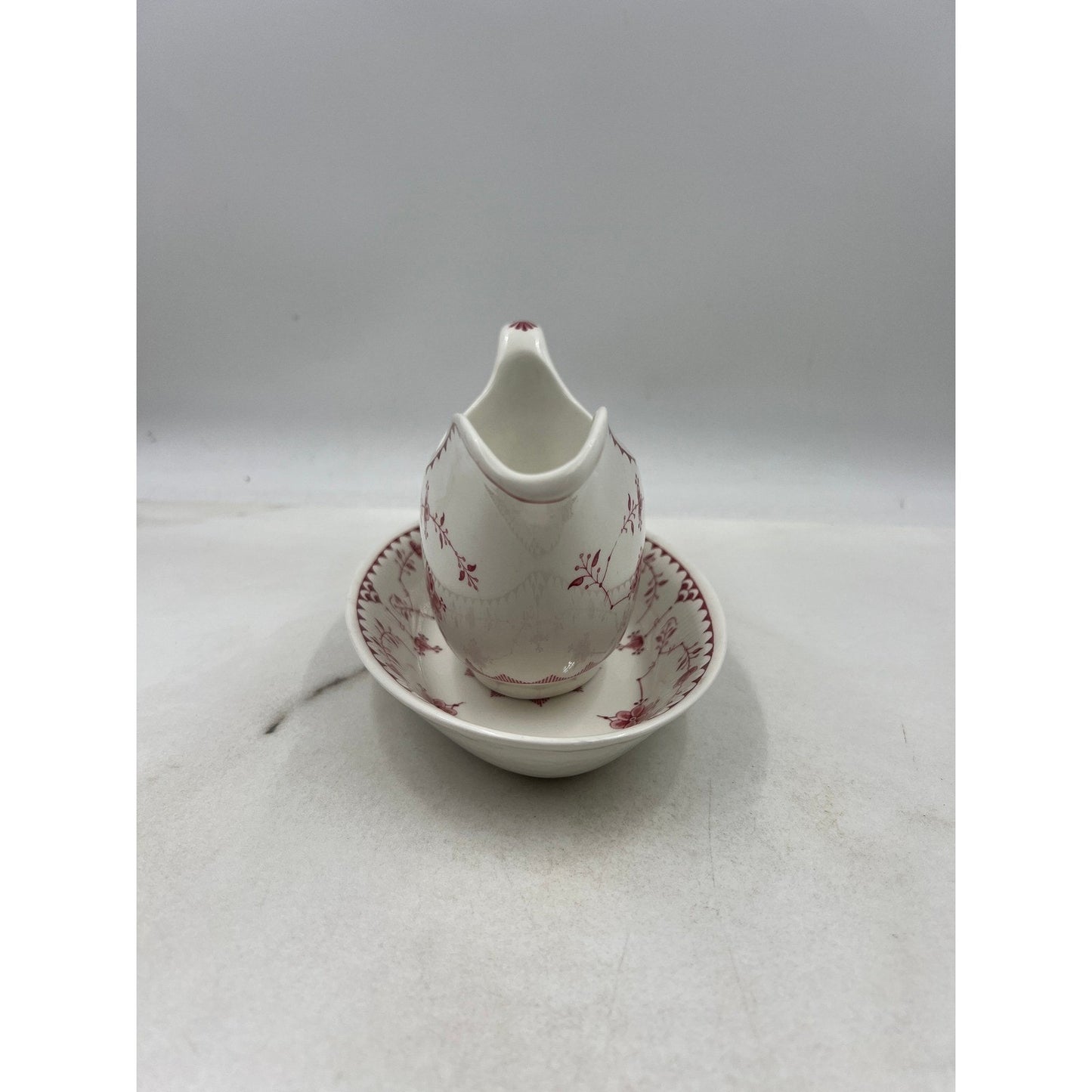 ERICA By Franciscan Pink White Vintage Gravy Boat W/Underplate Made In England